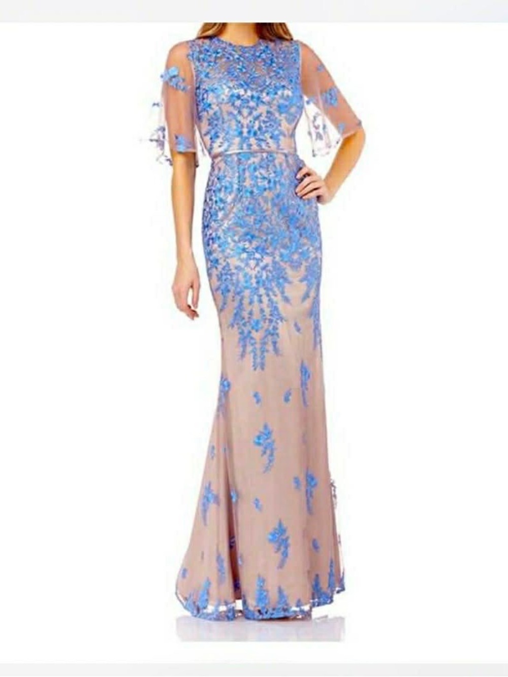 Exquisite blue Women's Prom Dresses Collection Floral Embroidered Evening Gown